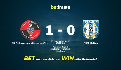 Dự đoán FK Csikszereda Miercurea Ciuc vs CSM Slatina, tỷ lệ và mẹo cá cược 25/11/2023