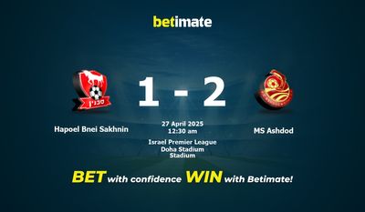 Dự đoán, Tỷ lệ cược và Mẹo cá cược Hapoel Bnei Sakhnin vs MS Ashdod 26/04/2025