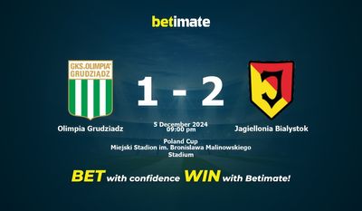 Dự đoán Olimpia Grudziadz vs Jagiellonia Bialystok, tỷ lệ và tip cá cược 05/12/2024