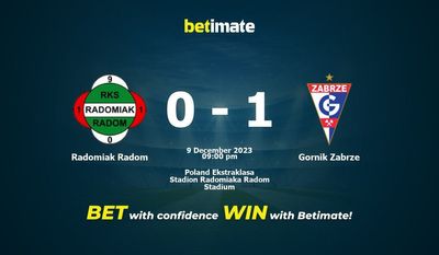 Dự đoán Radomiak Radom vs Gornik Zabrze, tỷ lệ cá cược 09/12/2023