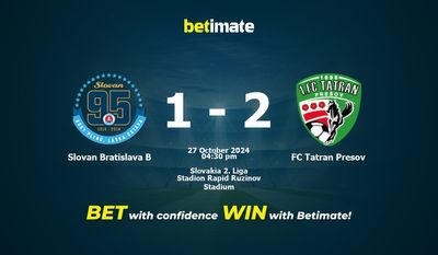 Slovan Bratislava B vs FC Tatran Presov Prediction, Odds & Betting Tips 10/27/2024