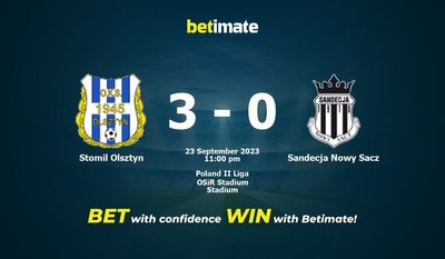 Soi kèo Stomil Olsztyn vs Sandecja Nowy Sacz, tỷ lệ và tip cá cược 23/09/2023